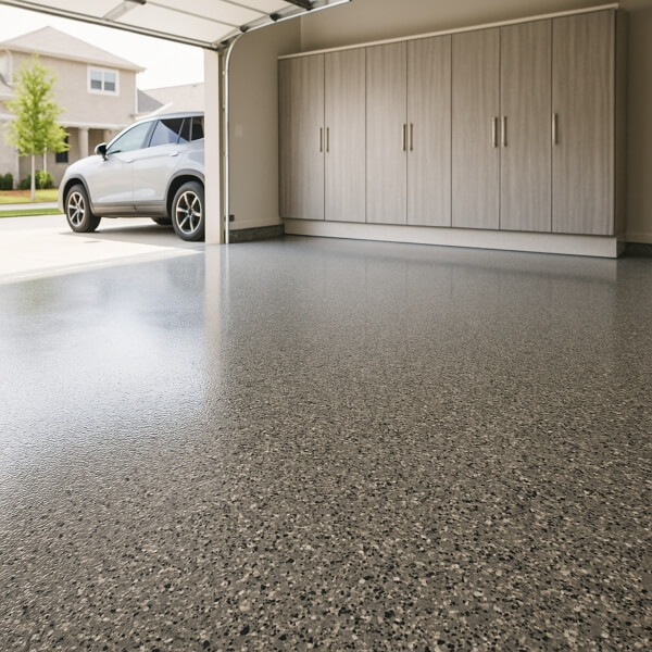 Epoxy garage floor installation in Sydney by Epoxy Flooring Guys Sydney, showing a seamless, high gloss surface built for heavy duty use