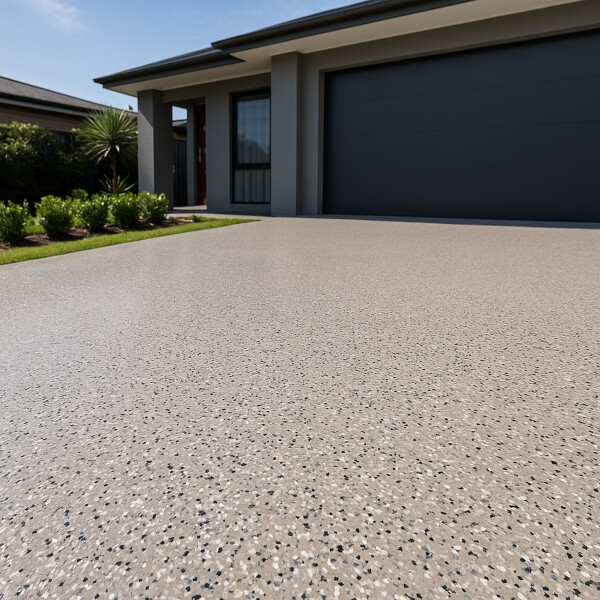 Flake epoxy driveway finish in Sydney offering strong heat and oil resistance for long term durability by Epoxy Flooring Guys Sydney.