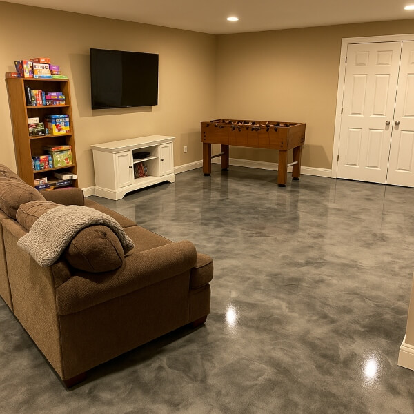 Modern rumpus room epoxy flooring creating a durable, low maintenance and stylish space by Epoxy Flooring Guys Sydney