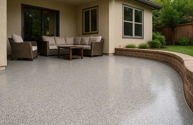 Stylish outdoor entertaining area in Sydney with UV stable epoxy flooring by Epoxy Flooring Guys Sydney, offering a sleek and easy clean surface